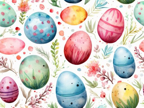 Seamless pattern vintage watercolor easter eggs - Powered by Adobe
