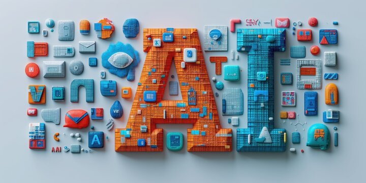AI char letters 3D Concept colourful, on white background. Learning and Artificial Intelligence Ai generated, Apps, future, now, empowering design tools, leverage knowledge.