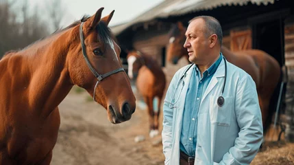 Foto op Plexiglas Veterinarian at a horse farm. Selective focus. © Erik