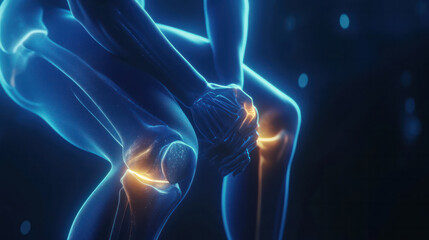 Digitally composite image of man suffering with knee cramp. - Powered by Adobe