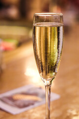 Glass of champagne at the bar 