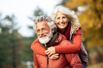 An image of Woman and man outdoor senior couple happy lifestyle Generative AI