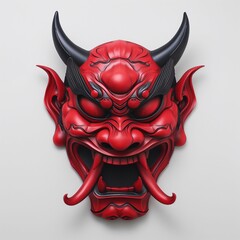 Red Oni demon face mask, isolated on a white background