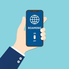 Flat illustration of international roaming on the mobile phone - obrazy, fototapety, plakaty