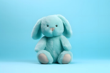 plush soft stuffed bunny on a blue background