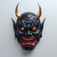 a black oni Demon face mask isolated on a white background