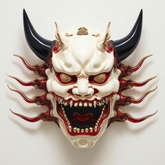 a white Oni Demon face mask isolated on a white background