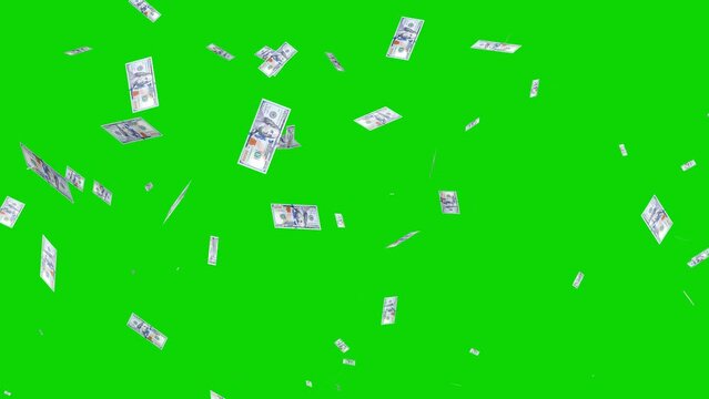 Dollars money falling from top to bottom on a green background video 4k