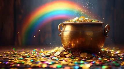 Foto op Canvas pot with gold coins and rainbow on the pot © Volodymyr Skurtul