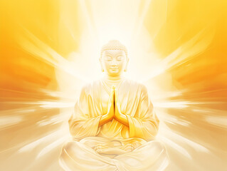 Gold buddha statue in the light and bright background - obrazy, fototapety, plakaty