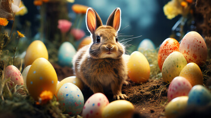 Fototapeta na wymiar easter bunny with easter eggs, creative art, illustration