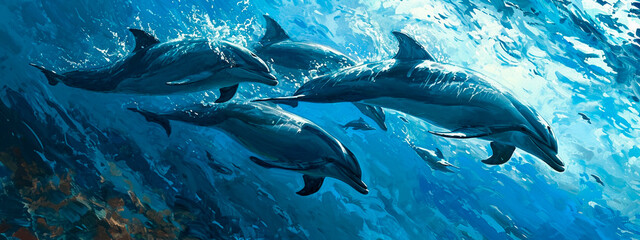 Obraz premium dolphins swim in the sea. Selective focus.