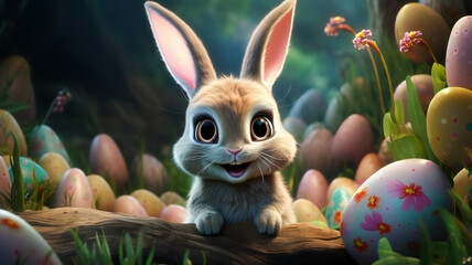 easter bunny with easter eggs, creative art, illustration