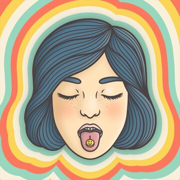Illustration of a girl swallowing a happy pill