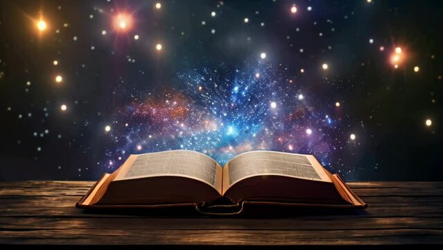 open book with the colorful universe coming out of it
