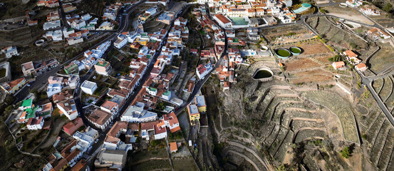 View from above on the houses and vineyards of Vilaflor village, Tenerife island.