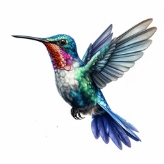 A beautiful blue hummingbird flying isolated white background image Ai generated