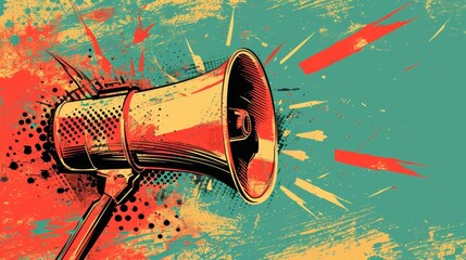 Trendy retro collage with megaphone