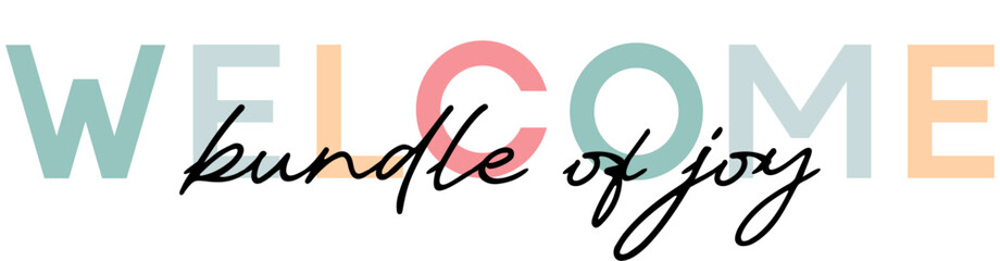 Welcome baby - card template with a multi-colored inscription. Vector illustration for gender reveal party	
