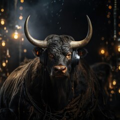 The bull headphones listening to music Generative AI