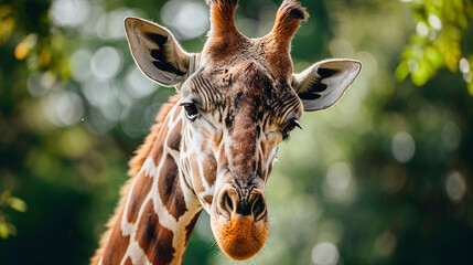 portrait of a giraffe in the wild. Selective focus.