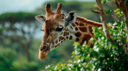 Obraz premium portrait of a giraffe in the wild. Selective focus.