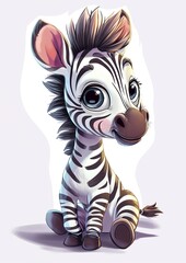 cute portrait in cartoon style of a cute baby zebra