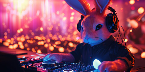 Bunny DJ making music, easter playlist