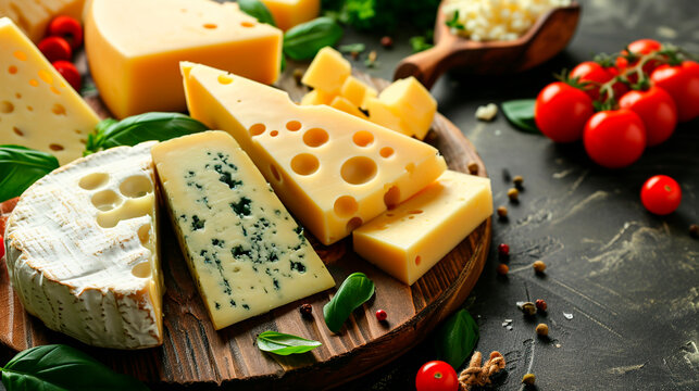 Hard cheese on a plate. Selective focus.