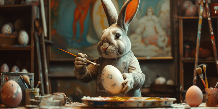 easter bunny painting eggs