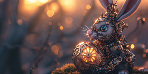 Steam punk easter bunny with steam punk egg
