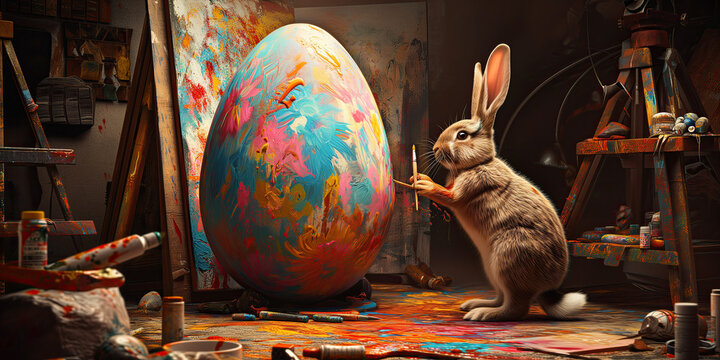 easter bunny painting eggs
