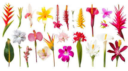 set of flowers, Collection of different colorful flowers, transparent background, isolated, png