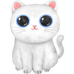Cute and funny cat, White Cartoon cat or kitten characters design watercolor isolated illustration Clipart