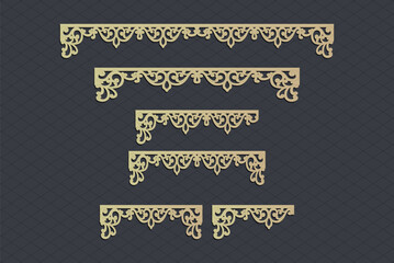 Laser cut template panels set. Die cut geometric pattern rectangle shape for metal , wooden, paper, engraving, stencil. Vector illustration design.