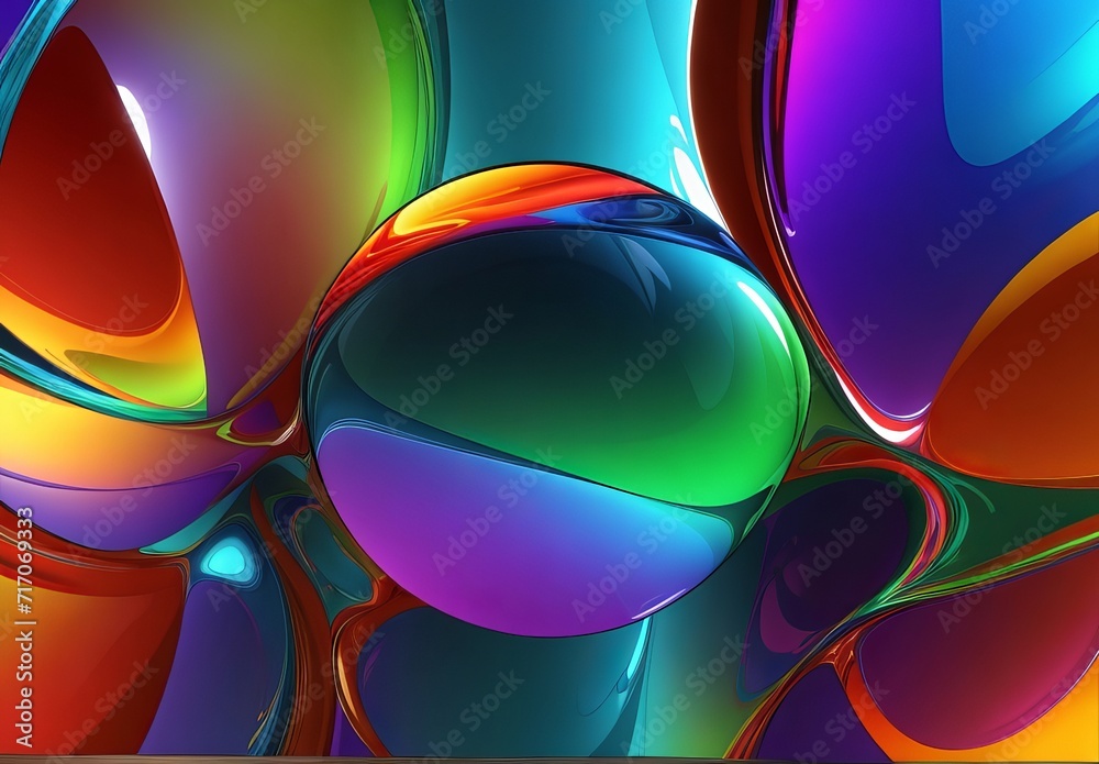 Wall mural 3d render of abstract curved glass shapes with a purple and blue gradient isolated on a black backgr