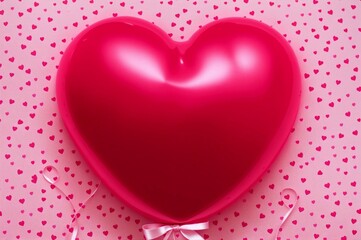 Valentine's day background with heart shaped balloon and paper hearts