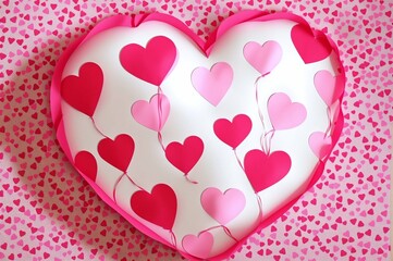 Valentine's day background with heart shaped balloon and paper hearts