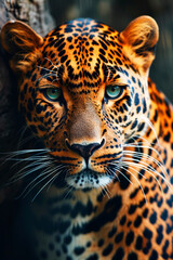 portrait of a leopard in nature. Selective focus.