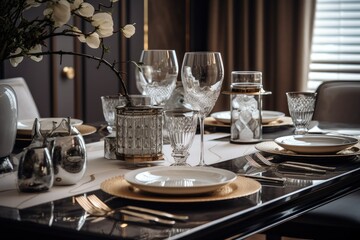 Elegant table setting for wedding or another catered event dinner. stylish tableware decorations....