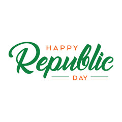 Happy Republic Day Calligraphic Typography Text with Tri Color Indian Flag Background Design, Greeting Card, Cover, Banner. Vector Template