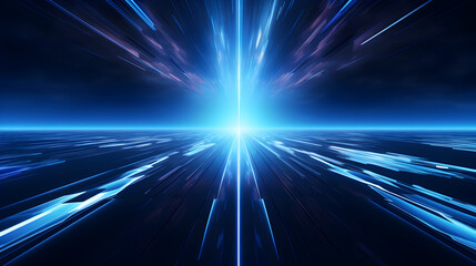 Fototapeta na wymiar Light speed hyperspace space warp background in blue lights,, Network connection. Internet connection. Abstract blue background with moving lines and dots. Visualization of big data. 3d rendering 