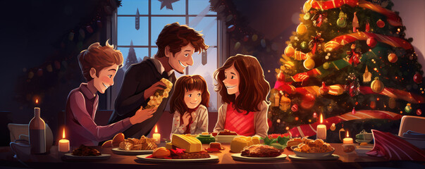 Happy family eating a christmas dinner. celebrating christmas at home