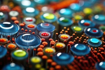 A close up of a bunch of different colored buttons. Generative AI. - Powered by Adobe