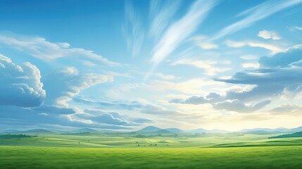 field and blue sky clouds, morning, landscape