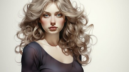 An image of a stunning fair-haired woman with wavy locks, exuding sophistication and allure