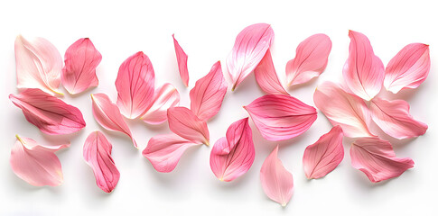 Collection of soft pink flower petals isolated on a white background