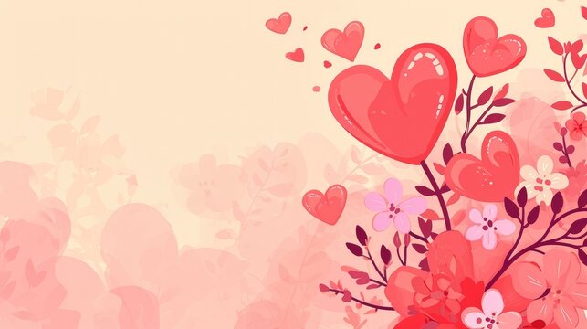 Valentine's day background with hearts and flowers.