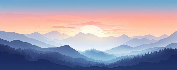Fototapeta na wymiar panorama of mountains landscape. dramatic sky at sunset.
