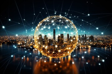 Globe networking. seamless global communication and connectivity through lines and dots